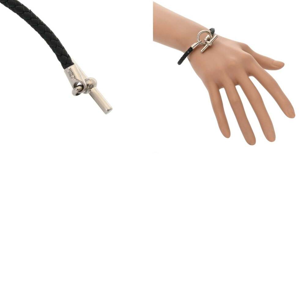 HERMES Glenan Bracelet, Black Leather, Silver Hardware, Men's/Women's, B Rank... - Picture 11 of 11